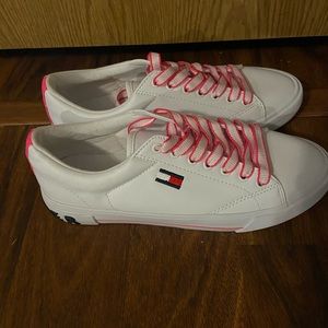 White & neon pink sneakers
